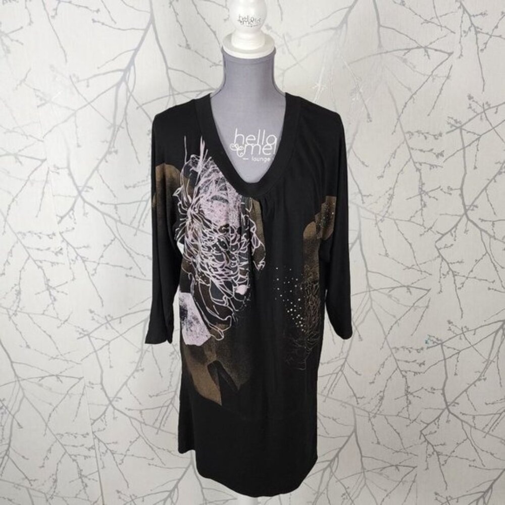 Cartise Artsy Graphic Print Rhinestone V-Neck Tunic Dress